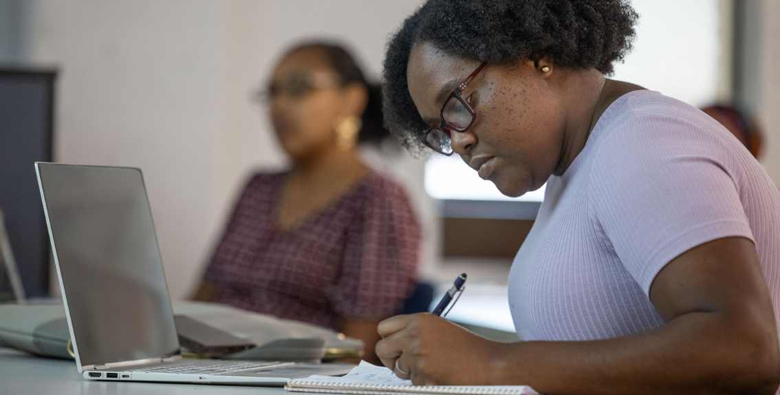 woman studying with laptop